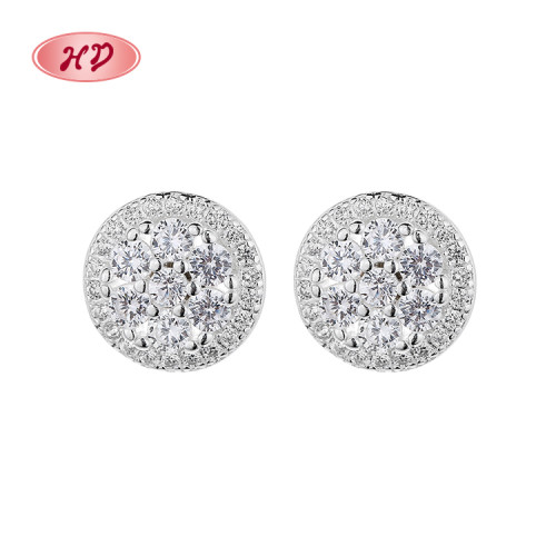 Round Pattern 925 Sterling Silver Cubic Zircon Classic Vintage Fashion Jewelry Stud Earrings