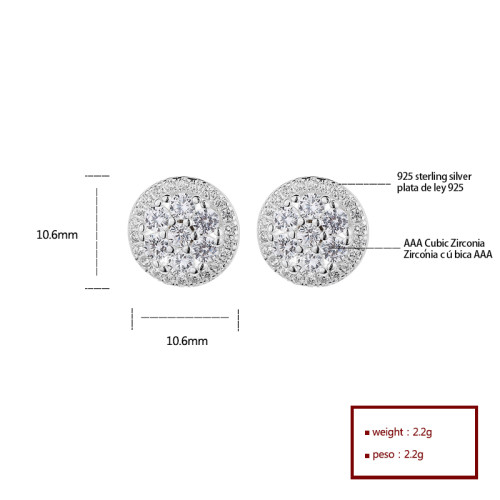 Round Pattern 925 Sterling Silver Cubic Zircon Classic Vintage Fashion Jewelry Stud Earrings