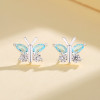 Cubic Zirconia Fashion Jewelry For Ladies Vintage Blue Butterfly Pattern 925 Silver Stud Earrings