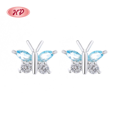 Cubic Zirconia Fashion Jewelry For Ladies Vintage Blue Butterfly Pattern 925 Silver Stud Earrings