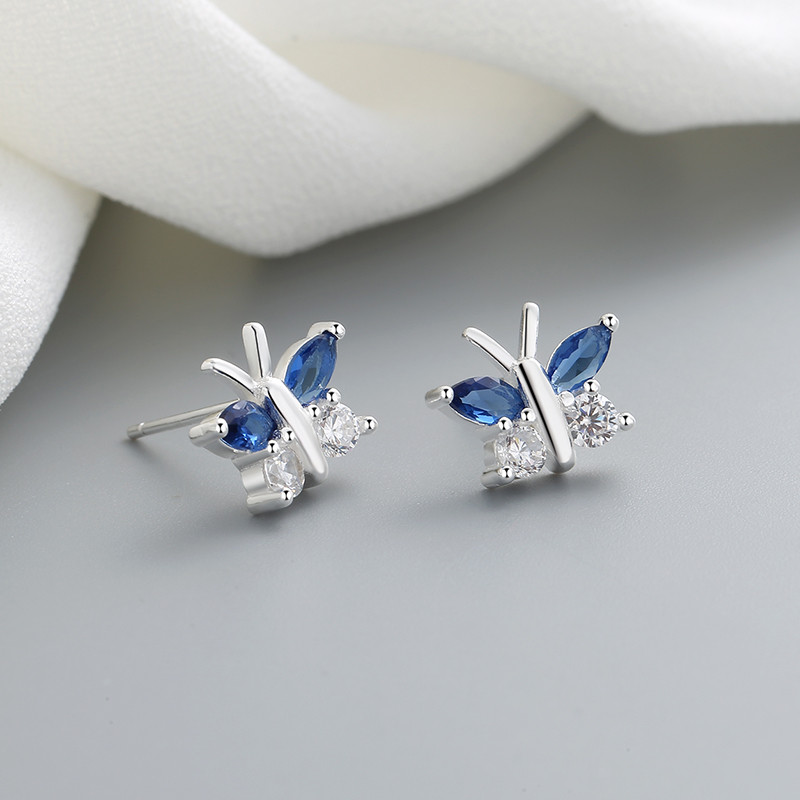 Sterling Silver Women's Blue Butterfly Earrings
