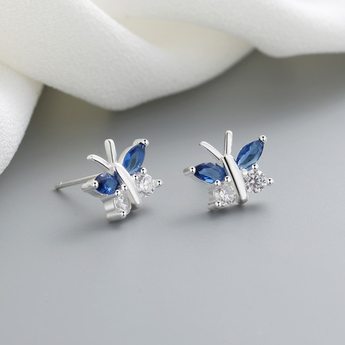 Butterfly Pattern Cubic Zircon  925 Sterling Silver Classic Vintage Fashion Jewelry Stud Earrings