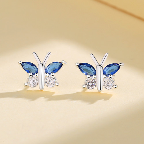 Butterfly Pattern Cubic Zircon  925 Sterling Silver Classic Vintage Fashion Jewelry Stud Earrings