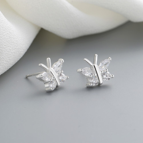 Patrón de mariposa zircon cúbico 925 joyas de moda retro clásicas de plata esterlina pendientes