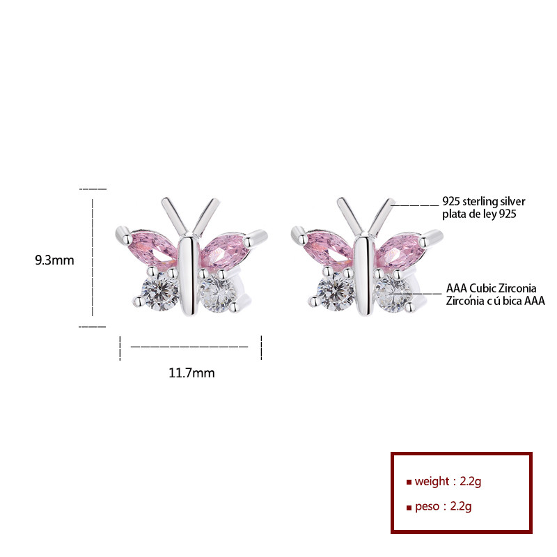 Fashionable Silver Pink Butterfly Earrings for Ladies