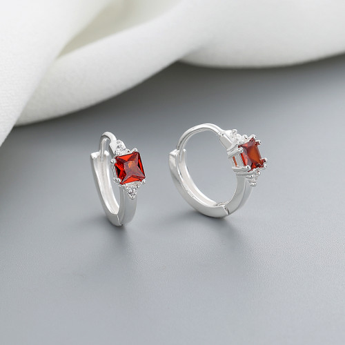 High Quality Costume Jewelry Wholesale Cute Square Zircon Huggie Earrings 925 Sterling Silver