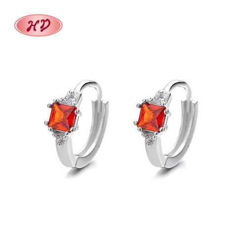 High Quality Costume Jewelry Wholesale Cute Square Zircon Huggie Earrings 925 Sterling Silver