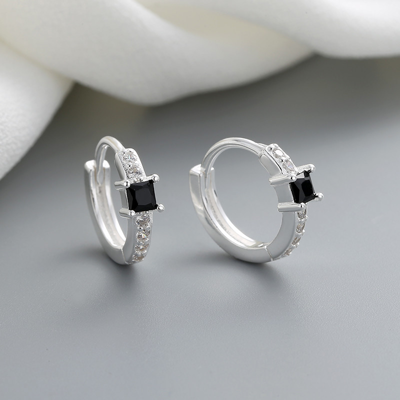 Wholesale Fashion Jewelry - Black Zircon Silver Earrings