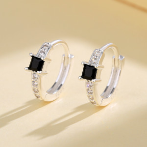 Hd Accessories Wholesale High Quality Fashion Jewelry Black Zircon Huggie Earrings Sterling Silver