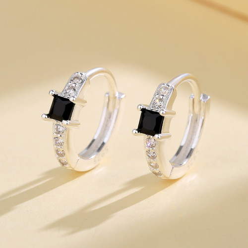 Hd Accessories Wholesale High Quality Fashion Jewelry Black Zircon Huggie Earrings Sterling Silver