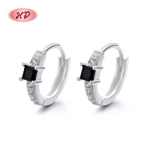 Hd Accessories Wholesale High Quality Fashion Jewelry Black Zircon Huggie Earrings Sterling Silver