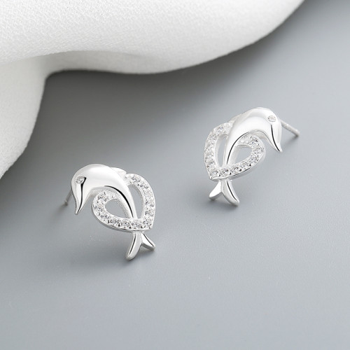 Custom Wholesale Jewelry 925 Sterling Silver Cute Dolphin Pattern For Women Studs Earring