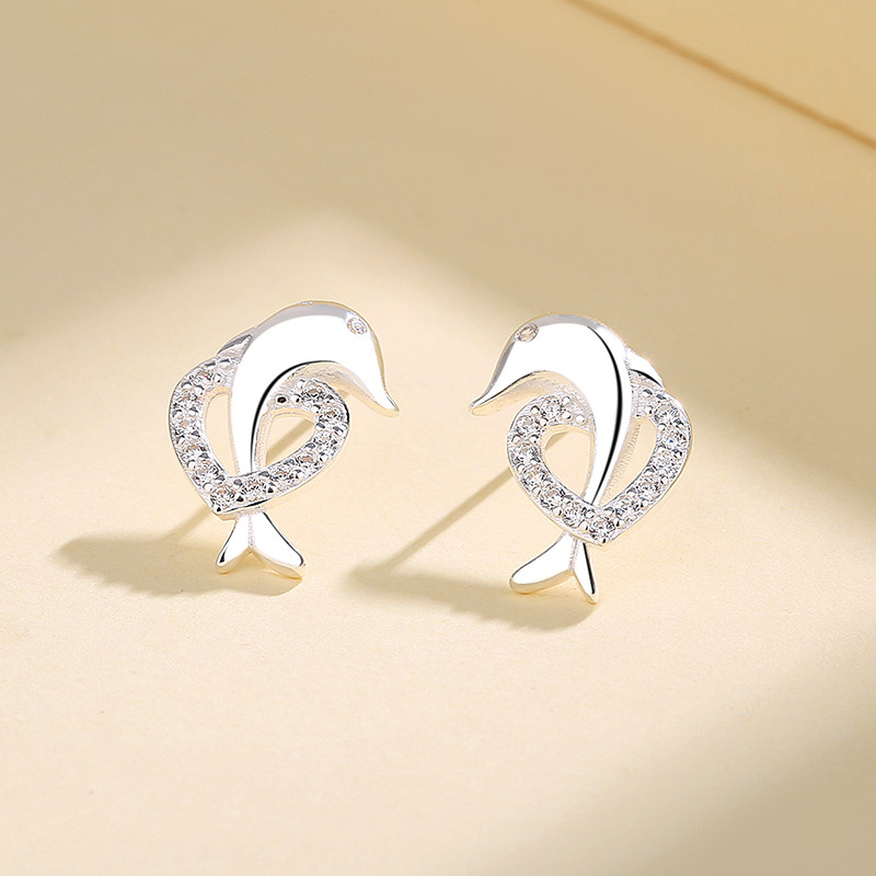 Wholesale Fashion Jewelry - Silver Dolphin Pattern Women's Stud Earrings
