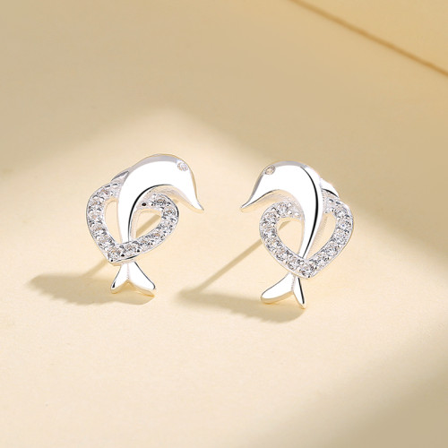 Custom Wholesale Jewelry 925 Sterling Silver Cute Dolphin Pattern For Women Studs Earring