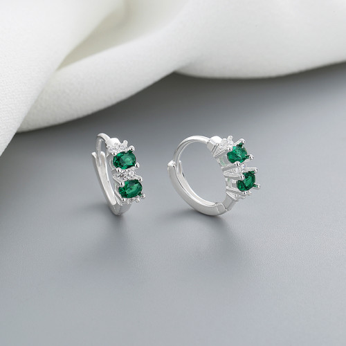 High Quality Fashion Jewelry For Women Green Cubic Zirconia Luxury Huggie Earrings Sterling Silver