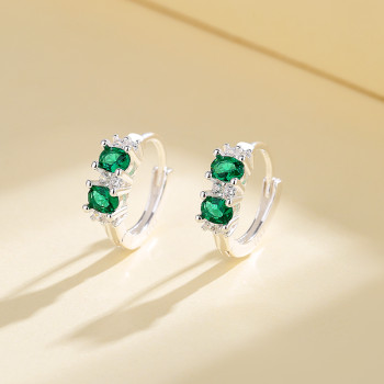 High Quality Fashion Jewelry For Women Green Cubic Zirconia Luxury Huggie Earrings Sterling Silver