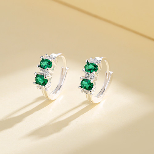 Joyas de moda femeninas de alta calidad Zirconia verde lujosa pendientes de plata esterlina huggie