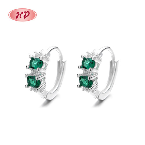 Joyas de moda femeninas de alta calidad Zirconia verde lujosa pendientes de plata esterlina huggie