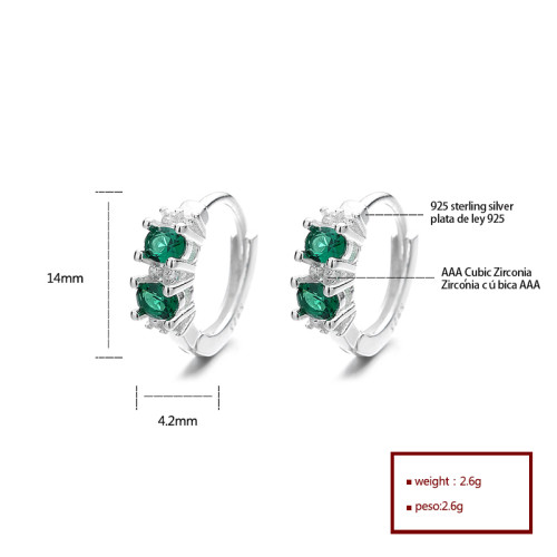 Joyas de moda femeninas de alta calidad Zirconia verde lujosa pendientes de plata esterlina huggie