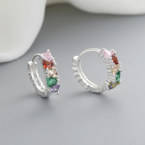 Wholesale Hypoallergenic Fashion Jewelry For Ladies Colorful Flower Pattern Huggies Earrings 925