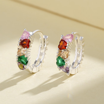 Wholesale Hypoallergenic Fashion Jewelry For Ladies Colorful Flower Pattern Huggies Earrings 925