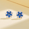 Minimalist Custom Fashion Jewelry Blue Flower Style Cubic Zircon Sterling Silver Stud Earrings