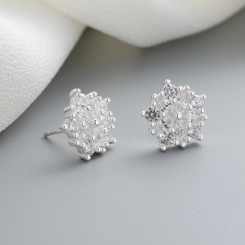 Fashion Jewelry  Cubic Zirconia 925 Sterling Silver Pentagonal Flower Pattern Earrings Women