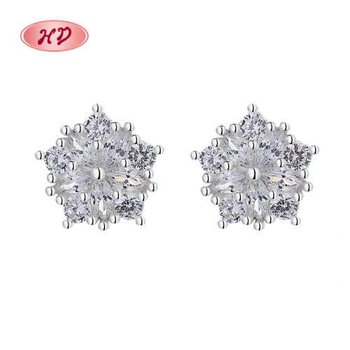 Hot Sale Wholesale Cubic Zirconia For Women Fashion Jewelry Pink Flower Pattern Earrings 925