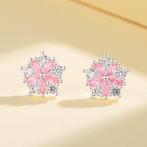 Hot Sale Wholesale Cubic Zirconia For Women Fashion Jewelry Pink Flower Pattern Earrings 925