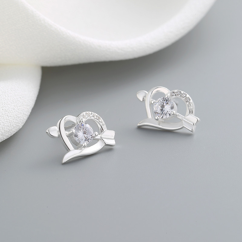Sparkling Heart-Shaped Sterling Silver Stud Earrings
