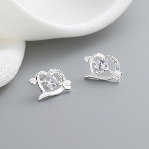 Fine Jewelry For Women Cubic Zirconia 925 Sterling Silver Heart Shaped Pattern Fashionable Earrings