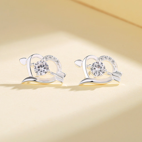 Fine Jewelry For Women Cubic Zirconia 925 Sterling Silver Heart Shaped Pattern Fashionable Earrings