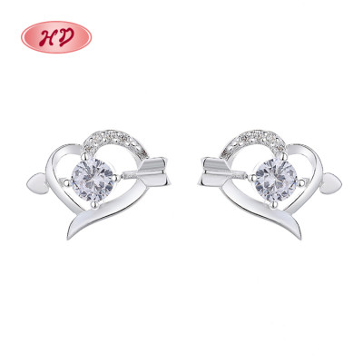 Fine Jewelry For Women Cubic Zirconia 925 Sterling Silver Heart Shaped Pattern Fashionable Earrings