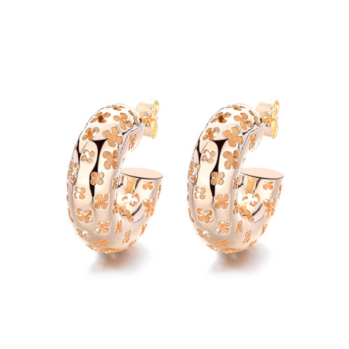 Hd Accessories Wholesale Hollowed Out Flower Design Cubic Zirconia 18K Gold Hoop Earrings