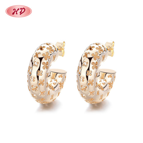 Hd Accessories Wholesale Hollowed Out Flower Design Cubic Zirconia 18K Gold Hoop Earrings