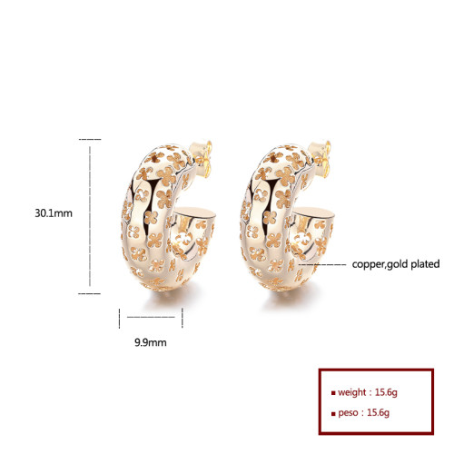 Hd Accessories Wholesale Hollowed Out Flower Design Cubic Zirconia 18K Gold Hoop Earrings