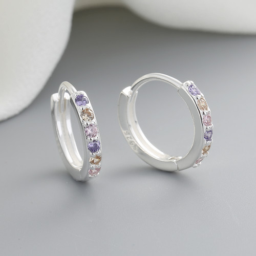 Factory Direct Sale Elegant Jewelry Cubic Zirconia 925 Sterling Silver Multizircon Huggies Earrings