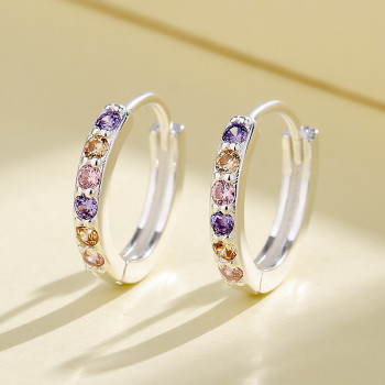 Factory Direct Sale Elegant Jewelry Cubic Zirconia 925 Sterling Silver Multizircon Huggies Earrings