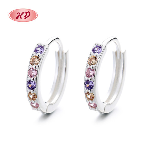 Factory Direct Sale Elegant Jewelry Cubic Zirconia 925 Sterling Silver Multizircon Huggies Earrings