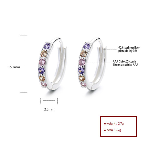 Factory Direct Sale Elegant Jewelry Cubic Zirconia 925 Sterling Silver Multizircon Huggies Earrings