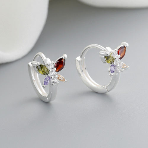 Fashion Jewelry For Ladies Cubic Zirconia Colorful Butterfly Pattern 925 Silver Huggies Earrings