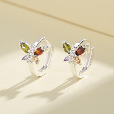 Fashion Jewelry For Ladies Cubic Zirconia Colorful Butterfly Pattern 925 Silver Huggies Earrings