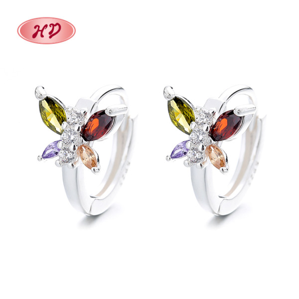 Fashion Jewelry For Ladies Cubic Zirconia Colorful Butterfly Pattern 925 Silver Huggies Earrings