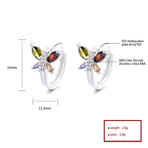 Fashion Jewelry For Ladies Cubic Zirconia Colorful Butterfly Pattern 925 Silver Huggies Earrings