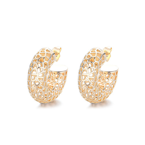 18K Gold Jewelry Wholesale Irregular Pattern Hollowed Out Hoop Earrings