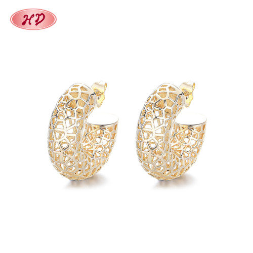 18K Gold Jewelry Wholesale Irregular Pattern Hollowed Out Hoop Earrings