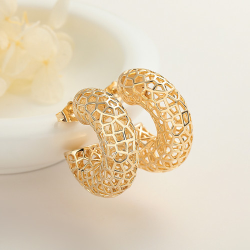 18K Gold Jewelry Wholesale Irregular Pattern Hollowed Out Hoop Earrings