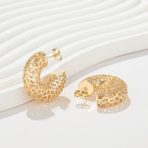 18K Gold Jewelry Wholesale Irregular Pattern Hollowed Out Hoop Earrings