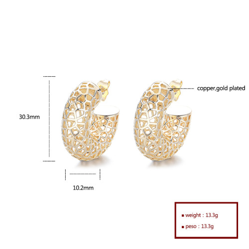 18K Gold Jewelry Wholesale Irregular Pattern Hollowed Out Hoop Earrings