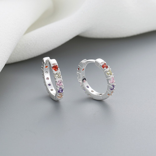 Wholesale Custom 925 Sterling Silver Colored Multi Zirconia Huggies With Dangle Earrings